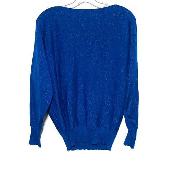 New York Company Blue Metallic Sparkle Scoop Neck Sweater S Rayon Acrylic Blend - Picture 3 of 6
